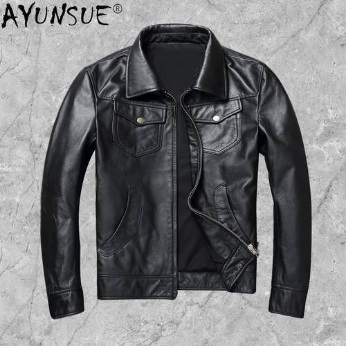 AYUNSUE Men&39s Jacket Motocycle Men Clothing Genuine Leather Jackets Mens Real Cowhide Clothes 5XL 6XL Bomber Coat Ropa LXR393