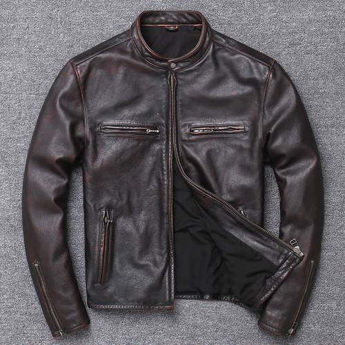 Free shipping.vintage casual style warm man leather coat,winter cowhide Jacket,genuine Leather coat.plus size homme slim,cool