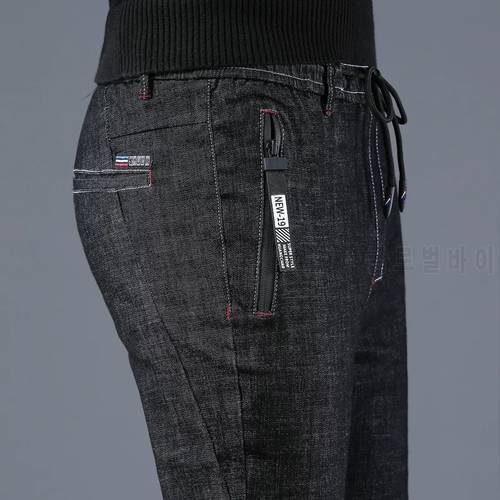 ICPANS Elastic Waist Pencil Denim Pants Men Korea Skinny Jeans Pants Men Slim Fit Black Blue 2020 Spring Summer