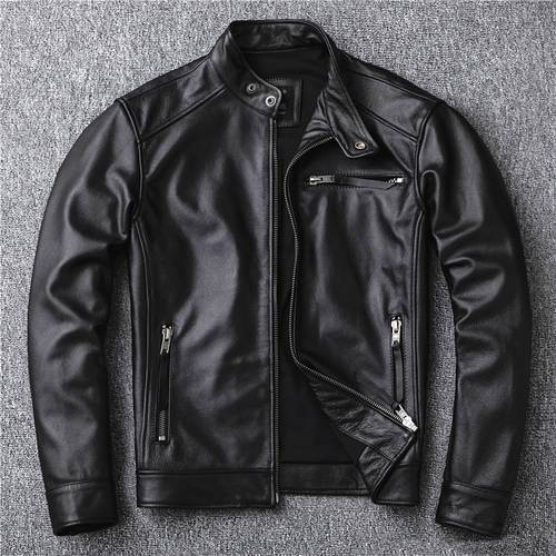 YRFree shipping.super sales.classic biker genuine leather jacket.cool slim cowhide coat.men fashion leather jacket.plus size