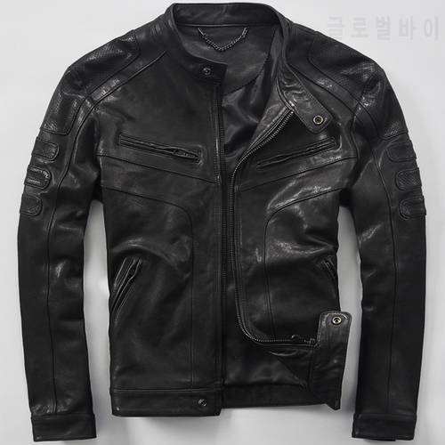 Male genuine leather sheepskin clothing short design real leather jackets spring and autumn fashion leather motorcycle coat