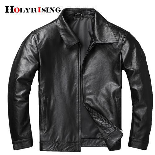 100% Genuine Leather Male Cow Leather Soft Motorcycle Jacket Men Turn Collar Coats Man 6xl Vintage Black clothing Cowhide 19434