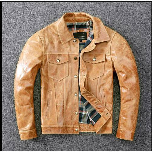Free shipping.2020 Mens slim genuine leather jacket,Vegetable tanned batik head leather coat,classic 507 style leather jacket