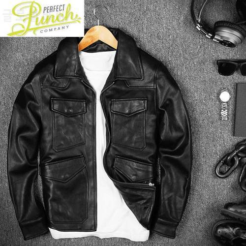 Jacket 100% Goatskin Leather Coat for Men Casual Short Moto & Biker 2021 Spring and Autumn Slim Hot Selling HL-005 PWX62