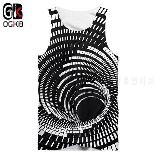 OGKB Men&39s Casual Tank Top Wormhole Print Black White Swirl 3D Vest Singlets Mans Fit Slim Sleeveless Tee Shirts 5XL
