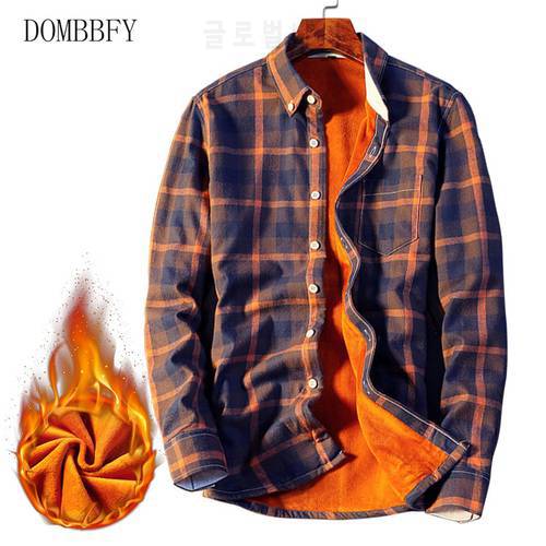 Autumn Winter Fleece Shirt Plus Velvet Plaid Warm Shirts Men Casual Flannel Slim Fit Street Cotton Thick Dress Shirt Size 5XL
