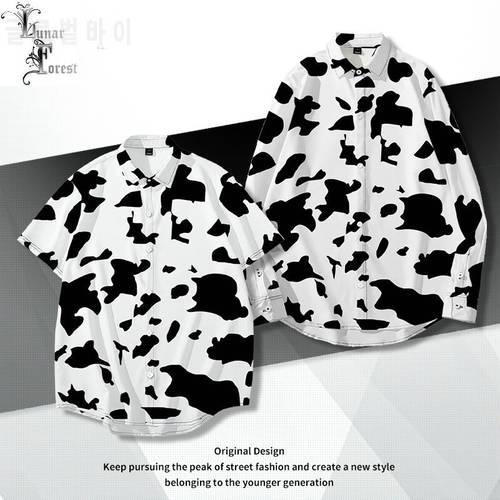 Funny Cow Spot 3D Printing Unisex Shirt Women/Men Casual Cool Loose Button Streetwear Pop Star Overclothes Oversize