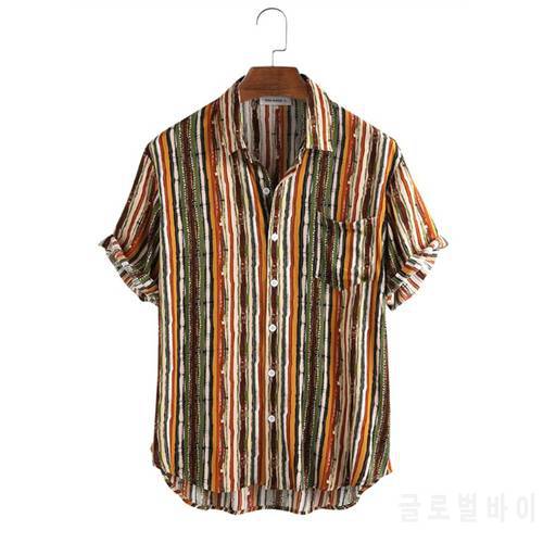 Men Hot Fashion Short Sleeve Striped Shirt Summer Casual Short Sleeve Comfortable Breathable Lapel Buttons Tops for Men рубашка
