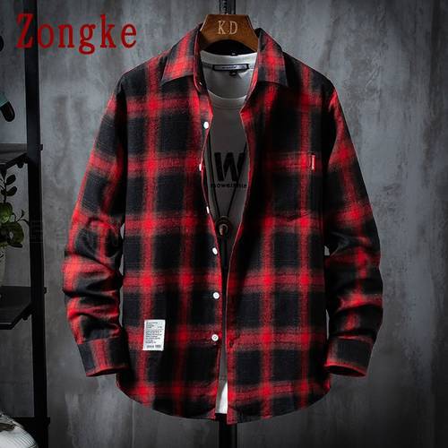 Zongke Casual Shirts For Men Clothing 2022 Fashion Long Sleeve Plaid Shirt Men Harajuku Checkered Men Shirt Long Sleeve M-3XL