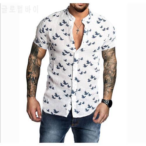 Gothic Cotton linen Floral Printed Short Sleeve Shirt for Men Casual Streetwear Slim Fitness Men Shirts Blouse