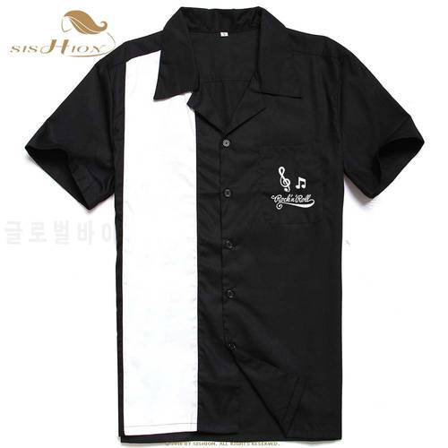 SISHION L-3XL Men Shirt ST126 Summer Short Sleeve Embroidery Black Red Rockabilly Bowling Cotton Casual Shirts for Men