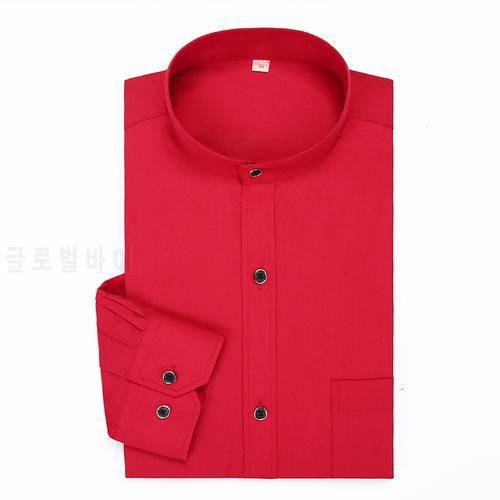 Mandarin Collar Men&39s Shirt Long-sleeved Designer Shirt Chinese Style Stand Collar Dress Business White Red Tops Camisas Hombre