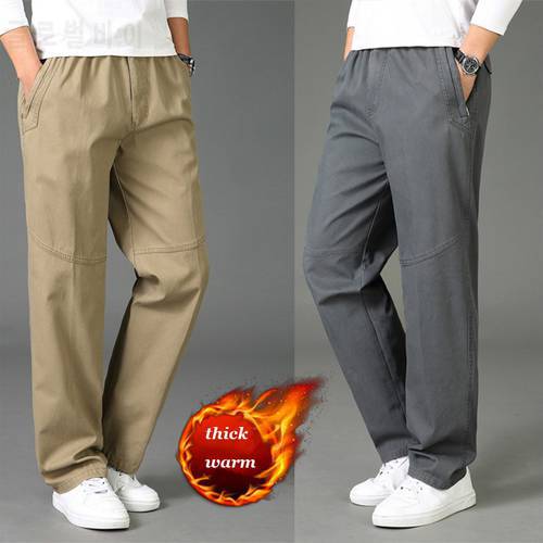 Autumn Winter Men&39s Casual Pants Thickened Cotton Washed Middle-aged Elderly Trousers Male Father&39s High Waist Loose Straight