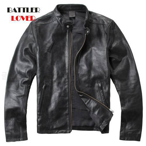 Free Shipping classic casual style soft sheepskin Jackets men genuine leather jacket motor biker leather coat men winter clothes