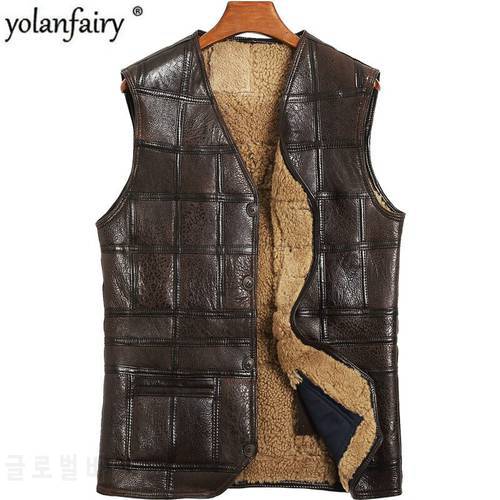 Genuine Leather Vest Men 100%Wool Fur Liner Short Coat Winter Jacket Sheepskin Vests Plus Size Chalecos Para Hombre 802 MY1574