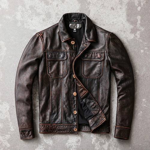 Real Leather Jacket Men Motorcycle Vintage Bomber Genuine Leather Jacket Cowhide Plus Size 5XL Outwear Chaqueta Cuero Hombre