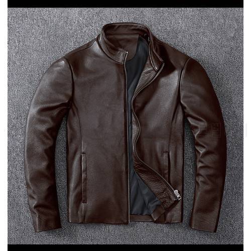Free shipping.New arrival leather coat,Plus size Daddy genuine leather Jacket,slim brown Cowhide clothing.wholesales