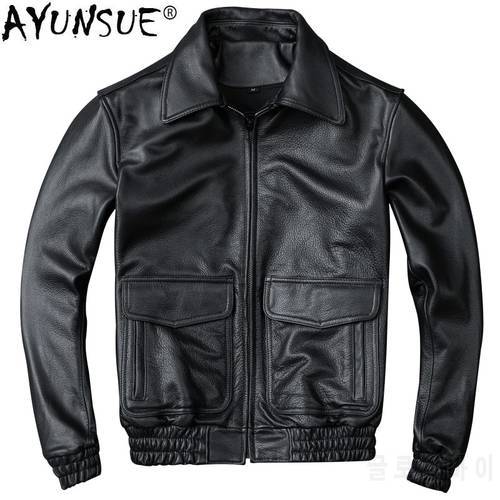 AYUNSUE Genuine Cow Leather Jacket Men Clothes 2020 Autumn Bomber Motorcycle Leather Jackets Vintage Short Coat Deri Ceket ZL407