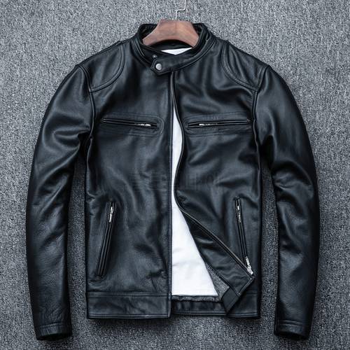 Free Shipping.Wholesales.popular Plus size soft cowhide Jacket,men slim genuine Leather coat.biker leather clothes.Autumn