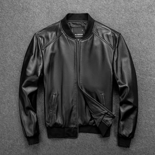 GU.SEEMIO genuine leather jacket for men male sheepskin coat real animal 100% skin outer wear good quality Baseball jacket