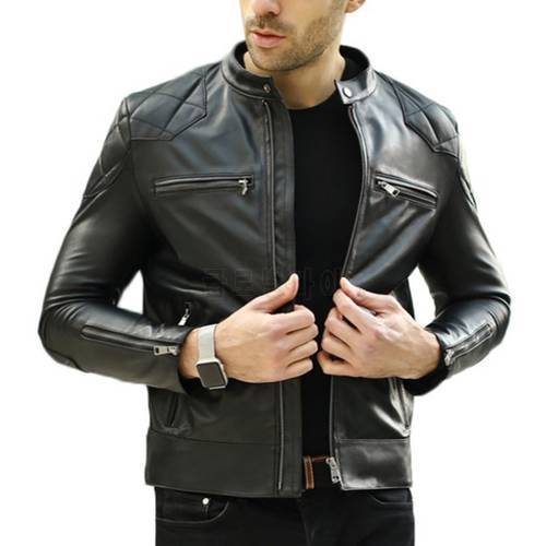 Fashion 100% Sheepskin Slim Real Leather Jacket Men Short Motorcycle Genuine Leather Coat Fashion Casual Autumn Outerwear Male