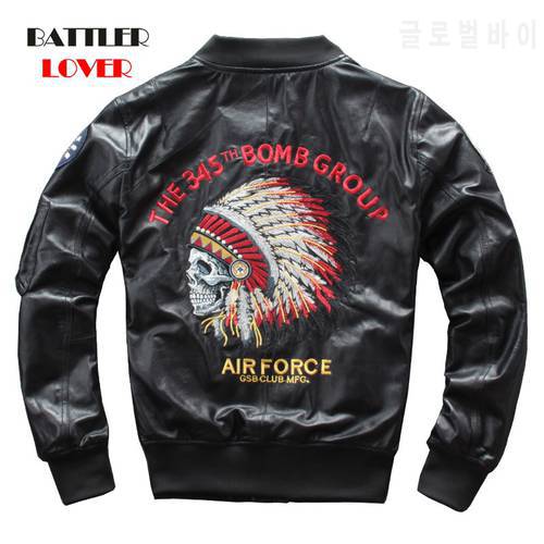 2020 New Men&39s Real Leather Bomber Air Force Jacket Men Genuine Sheepskin Leather Jackets Homme Winter Warm Embroiderry Coat Men