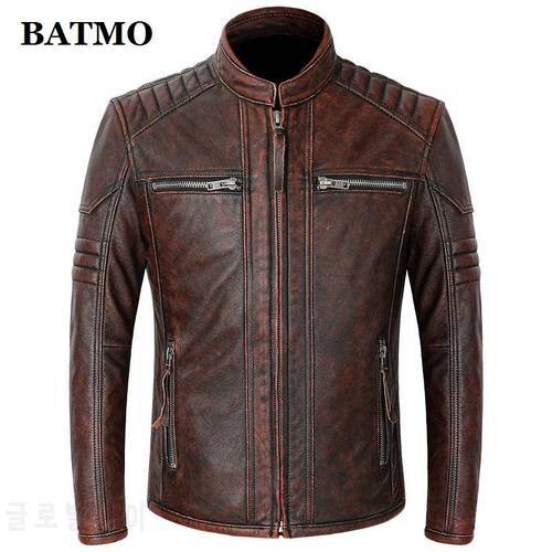 BATMO 2020 new arrival sping natural cow leather jackets men,real leather jackets,plus-size S-4XL PDD25