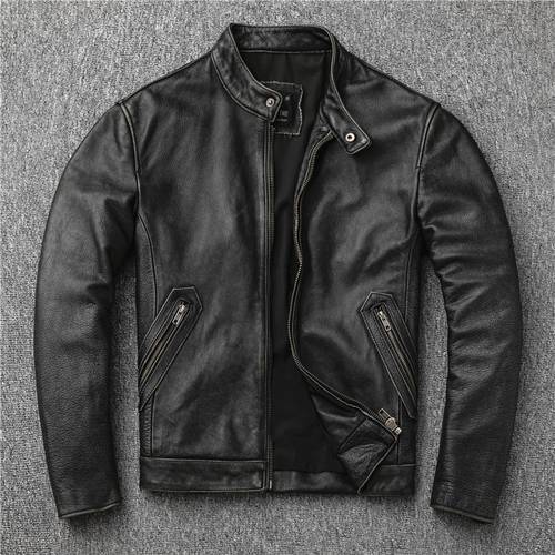 YRFree shipping.classic casual genuine leather jacket.cool slim cowhide coat.plus size men fashion leather jacket.