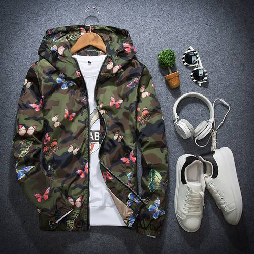 Mens Casual Camouflage Hoodie Jacket 2020 New Autumn Butterfly Print Clothes Men&39s Hooded Windbreaker Coat Male Outwea