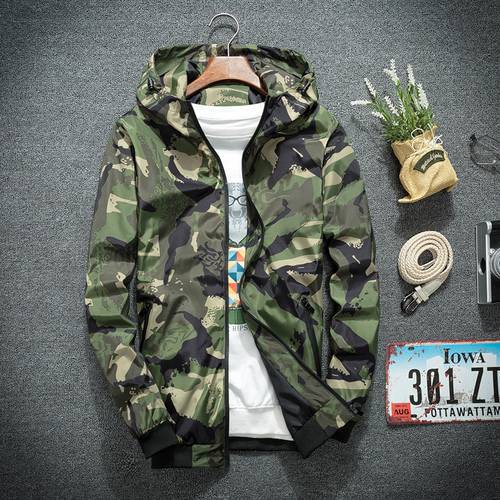 Windbreaker Jackets Men Casual Spring Hooded Camouflage Jacket Mens Streetwear Hip hop Sportwear Camo Army Jacket Clothes