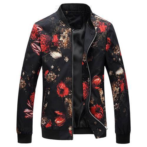 Men Floral Printed Fashion Slim Fit Mens Casual Jackets Long Sleeve Spring Autumn Bomber Jacket Mens Windbreaker Coat Male