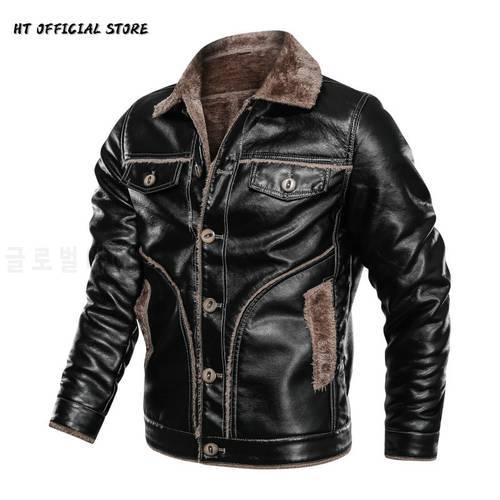 Leather Jacket Men Casual Fashion Mens Fur Jackets 2021 New Male PU Coat Zipper Man Clothing Plus Size 8XL Brown Leather Coats