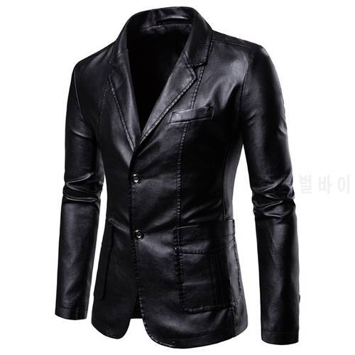 Leather Jacket 2022 Spring and Autumn New Fashion Casual Men Solid Single Breasted Business Casual Slim Men&39s Leather Jacket