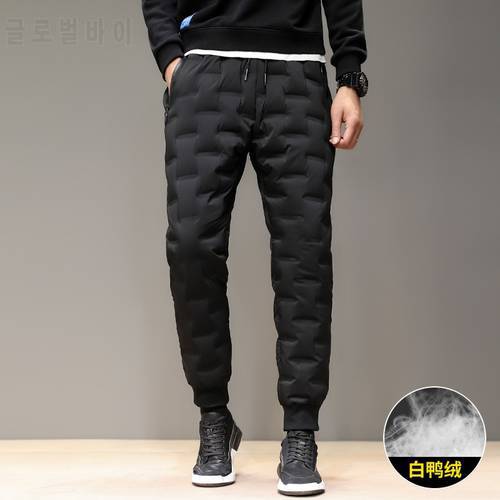 Winter Outdoor Down Pants Men Thick Windproof Warm 80% White Duck Down Hiking Elastic Waist Scratchproof Camping Couple Trousers