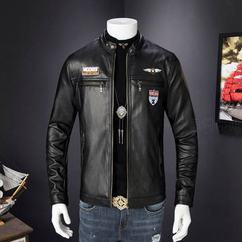 New Men&39s Fashion Jackets Collar Slim Motorcycle Faux Leather Jacket Coat Outwear Plus Size M-3XL