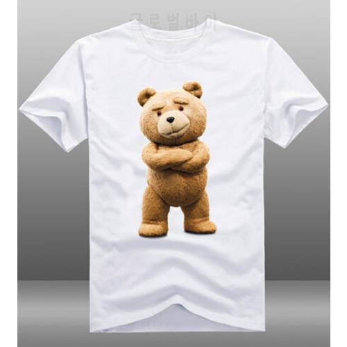 Mens Casual Cute Movie Ted 2 T-shirts 100% Cotton Short Sleeve O-Neck White Tee Shirts Tops Clothing