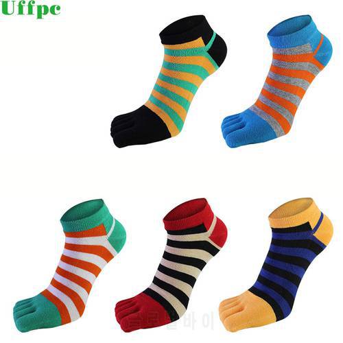 Men colorful stripe socks fashion new cotton five fingers toe Short Deodorant business casual Europe wild Funny sock for sporty