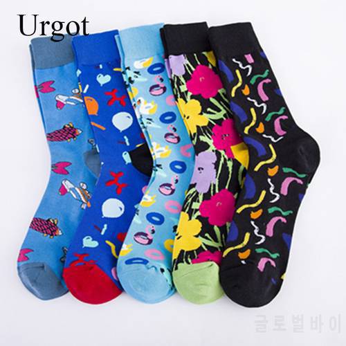 Urgot 5 Pairs Casual Men&39s Plus Large Size 44,45,46 Colorful Happy Socks Flower Creative Series Socks Meias Calcetines Hombre