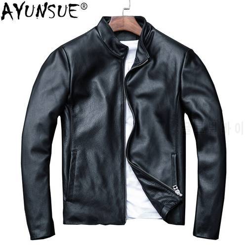 AYUNSUE 2020 New Genuine Leather Jacket Men Spring Autumn Real Cow Leather Coat Men&39s Jackets Casual Bomber Jacket KJ1910