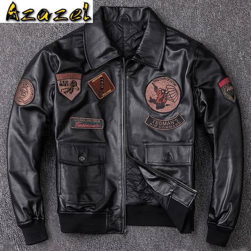 Azazel Men&39s Leather Jacket Autumn Winter Sheepskin Coat Motorcycle Genuine Leather Jackets Plus Size Short Flight Jacket KJ2298