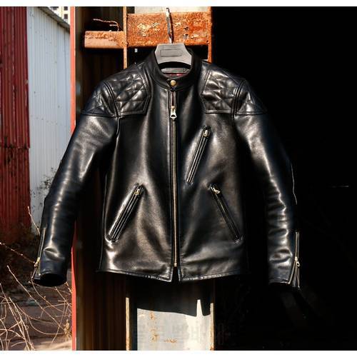 YRFree shipping.Luxury Italy tanned heavy batik horsehide jacket,quality rider style,Men motor hard genuine leather coat,