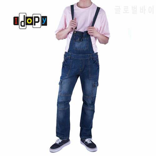 Classic Men Plus Size Denim Bib Overalls Multi Pockets Light Washed Blue Oversized Jean Jumpsuits For Male Big and Tall