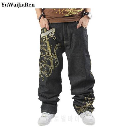 YuWaiJiaRen Mens Baggy Jeans Men Wide Leg Denim Pants Hip Hop 2017 New Fashion Embroidery Skateboarder Jeans Large size 30-46