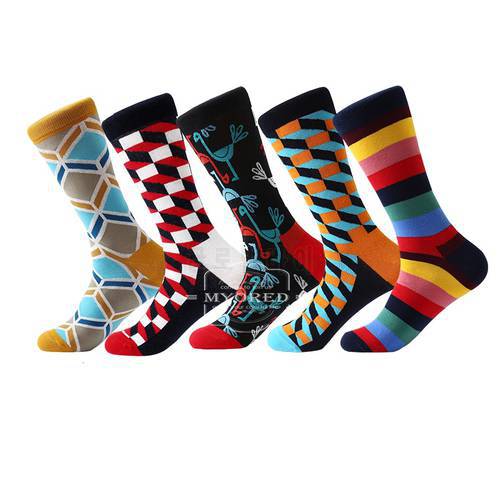 MYORED 5 pair/lot men casual dress cotton socks bright color funny Skateboard Sock business Crew Wedding Socks men&39s gift socks