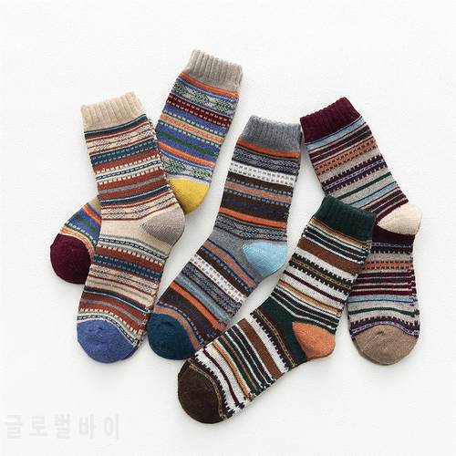 HSS Brand 5 Pairs/Lot Thicken Warm Wool Socks Winter Autumn National Style Striped Business Male Socks For man gifts Calcetines
