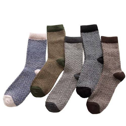Winter New Men&39s Harajuku Retro Thick Warm High Quality Wool Fashion Cotton Casual Socks 5 Pairs