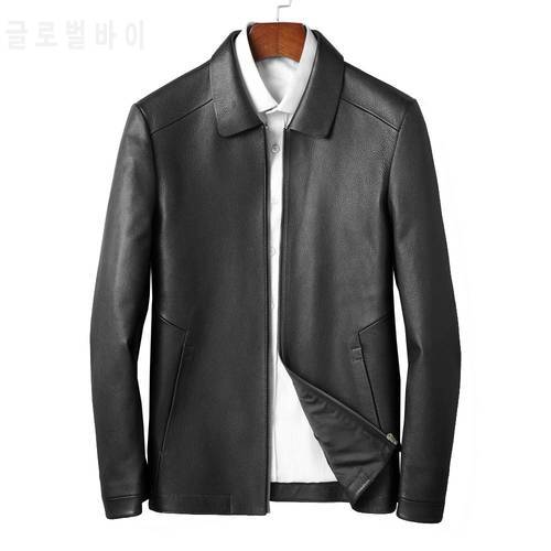 LUHAYESA New Casual Luxury Goat Skin Leather Jackets Black Slim Men Autumn Spring Black Genuine Leather Goat Coats
