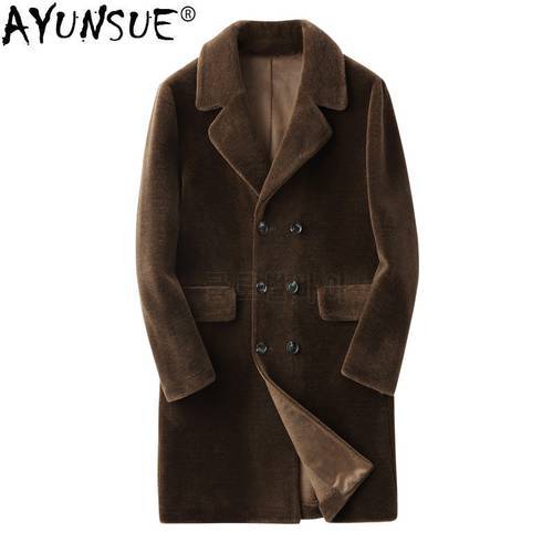 AYUNSUE Men&39s Real Fur Coat Autumn Winter Jacket Men Long Sheep Shearing 100% Wool Fur Coats Plus Size 5xl KFS19M204-J KJ3796