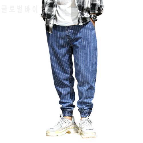 Idopy Japanese Style Men Jeans Stripe Designer Loose Fit Cargo Pants Slack Harem Streetwear Hip Hop Joggers Jeans Men