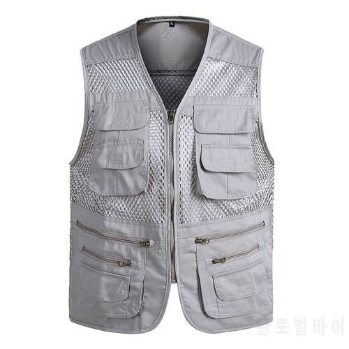 Summer Outdoors Mesh Multi Pockets Vest Men Thin Breathable Classic Reporter Vest Shooting Sleeveless Jacket Coat Waistcoat